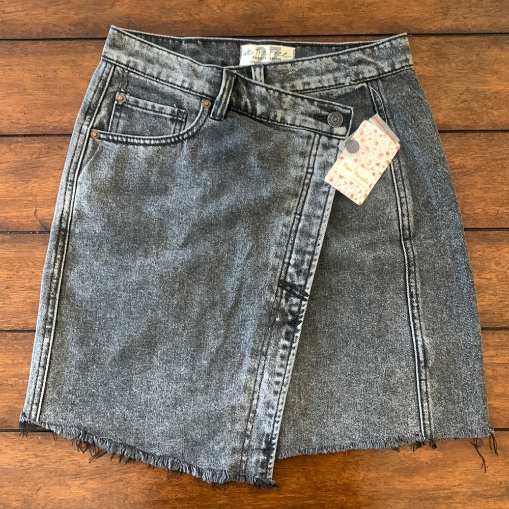 Free People washed out black jean skirt
